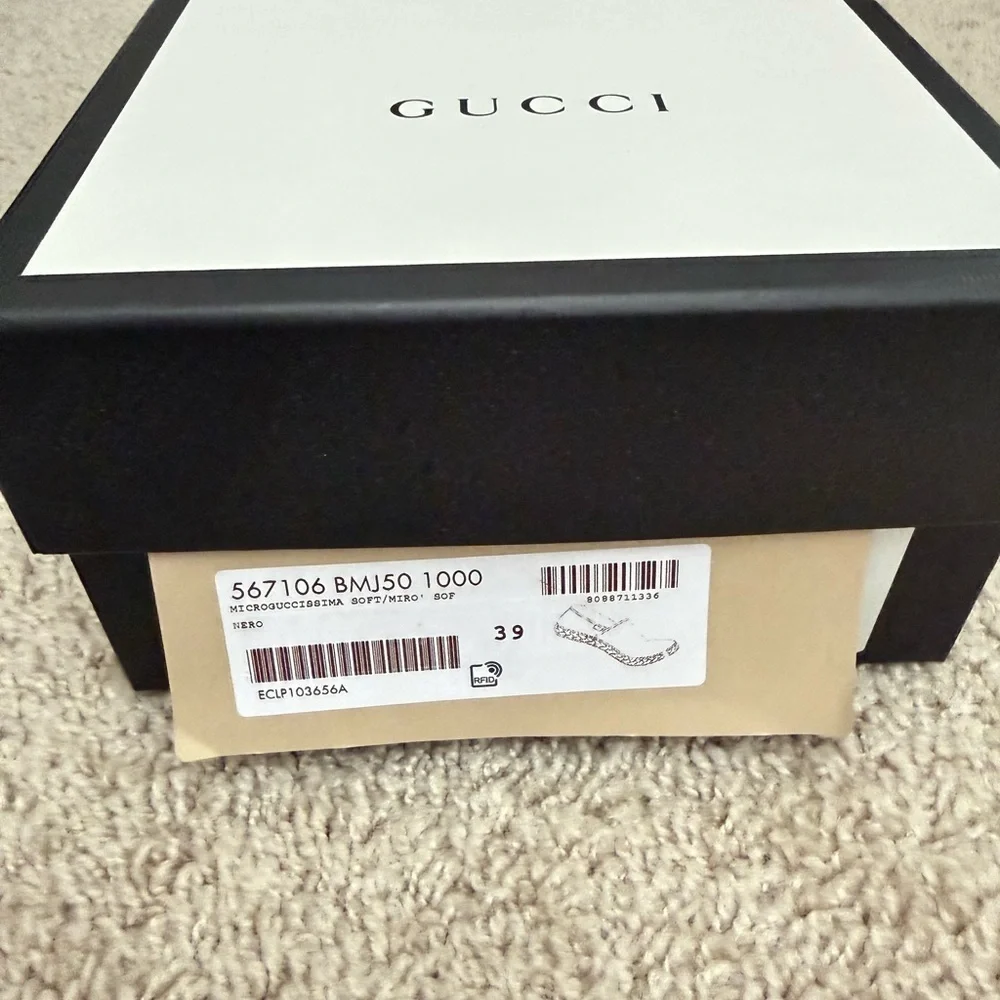 Gucci Black Embossed Leather Espadrilles